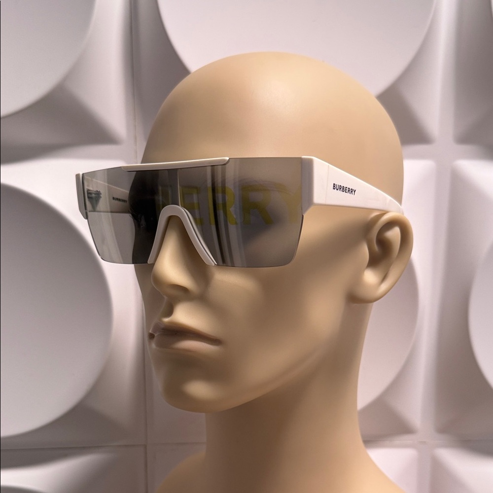 Burberry White Shield Sunglasses with Silver-Gray Lens